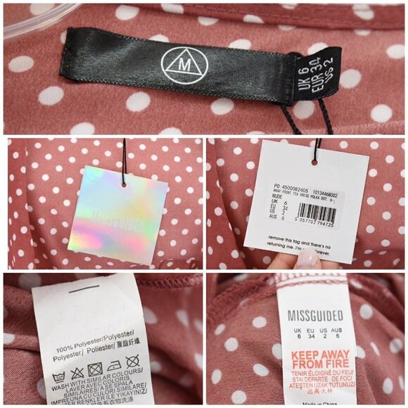 NWT Missguided Sz 2 Wrap Front Ruffled Dot Tea Dress Belt Silky Pink Brown xs - Picture 11 of 12